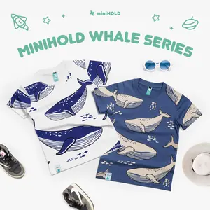 MINIHOLD Whale Series Kaos Fullprint Anak Cotton Combed 30s Usia 1-12 Tahun Katun Laki-Laki Perempuan