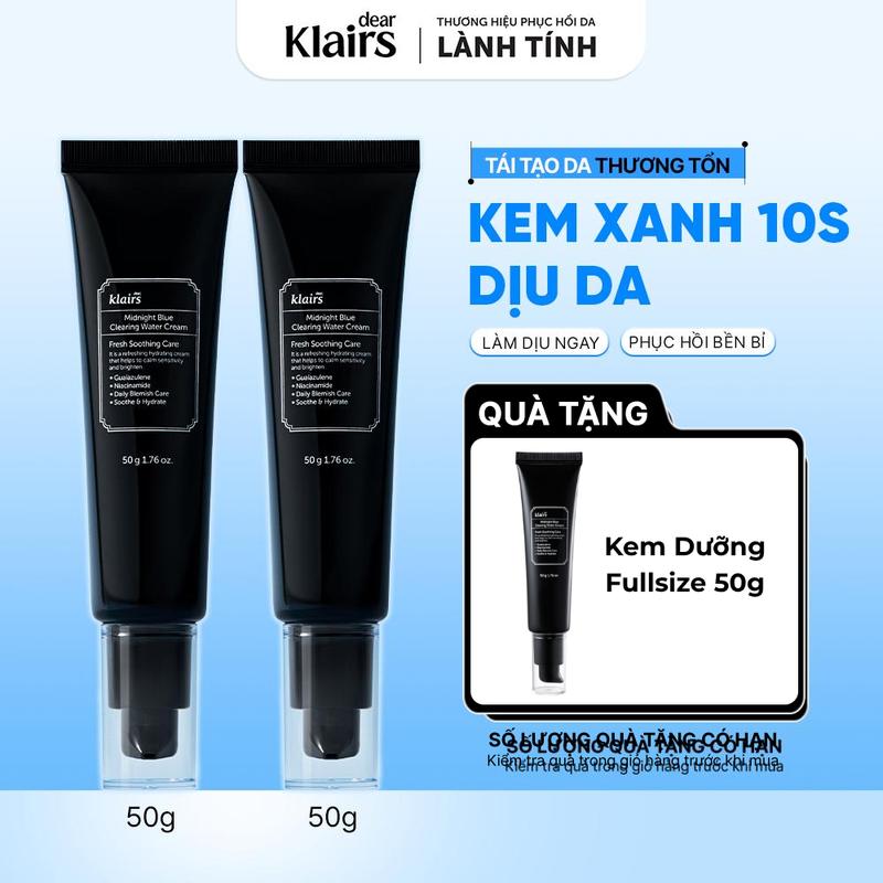 Combo 2 Kem dưỡng ẩm Dear, Klairs Midnight Blue Clearing Water Cream 50g