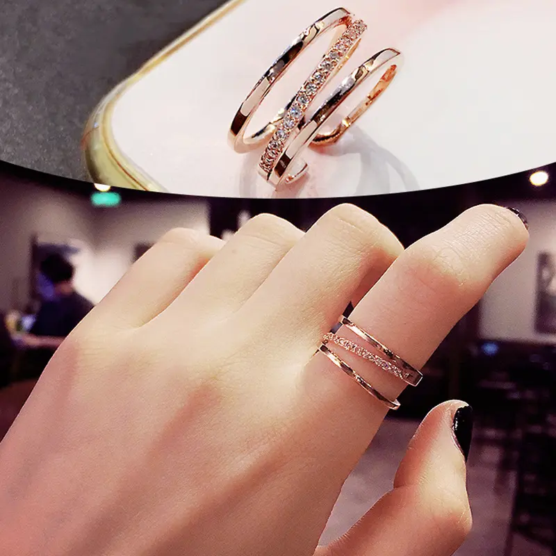 Cincin Korea Ins Sederhana Titanium Anti Karat Dan Anti Luntur Murah Aksesoris Fashion J008Cincin Titanium Lapis Emas Berlian Wanita Fashion Perhiasan Kristal Terbuka Adjustable Rings J020-J021