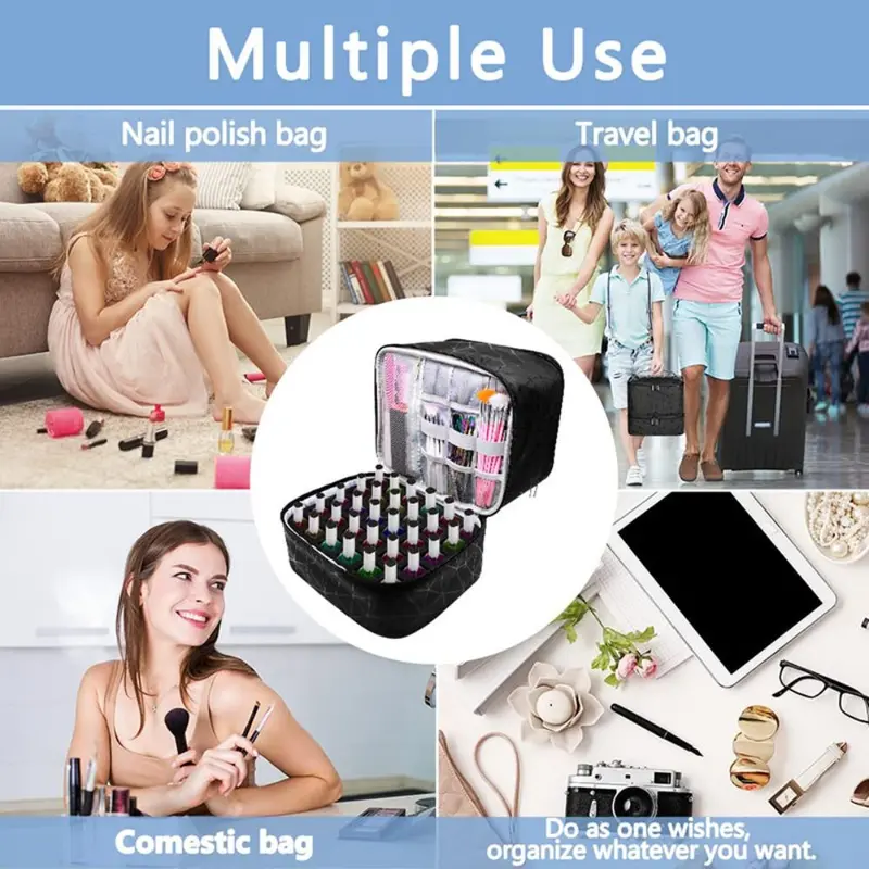 Túi Sắp Xếp Móng Tay 30 Ngăn Túi Trang Điểm Hai Lớp Bằng Nylon PU Mới Có Tay Cầm Túi Xách Túi Làm Móng Cho Gel Sơn Móng Tay 5