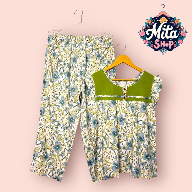 Đồ Bộ Nữ Mặc Nhà Quần 9 Tấc Tay Cánh Tiên Phối Màu - Chất vải Tole 2 Da Mềm Mịn, Thoáng Mát - Big Size 49-90 kg - Thoải Mái, Thanh Lịch suốt cả ngày | Quần Áo Nữ Women