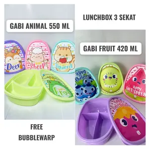 Lunch Box Gabi Fruit 420 ml & Gabi Animal 550 ml Sekat Lunch Box Buah Buahan Lucu Warna Warni Lunch Box Murah Tempat Bekal Anak Sekolah