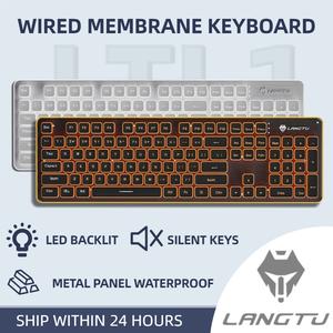 LANGTU L1 Wired Membrane Gaming&Office Keyboard,LED Backlit Quiet Keyboard for Office,Metal Panel