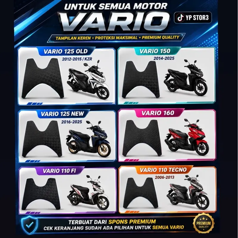 Karpet motor VARIO semua varian/type bahan Spon premium ketebalan ± 9-10 mm.