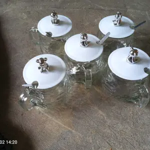 LiiFung - Souvenir Gelas Kaca Dengan Tutup dan Sendok 350ML Gelas Kopi Teh Kado Nikah Hampers Set