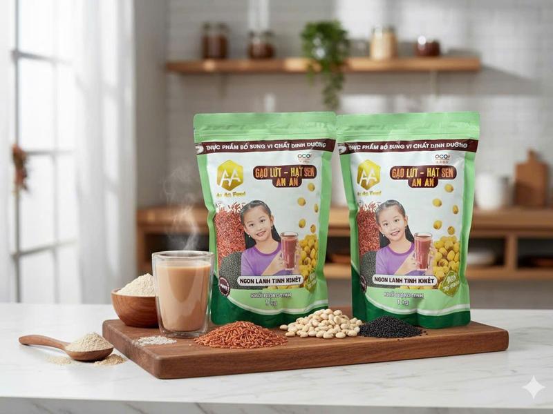 bột gạo lứt hạt sen mè đen ( 2 Túi Zip không giỏ 2kg ) lượng đường thấp hữu cơ tự nhiên Chua Nho Lượng đường thấp Ít chất béo