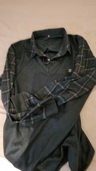 Product Review of Men's silk fabric fake two POLO loose grid solid color casual T-shirt with silk print top Menswear Lingerie from U**g 0