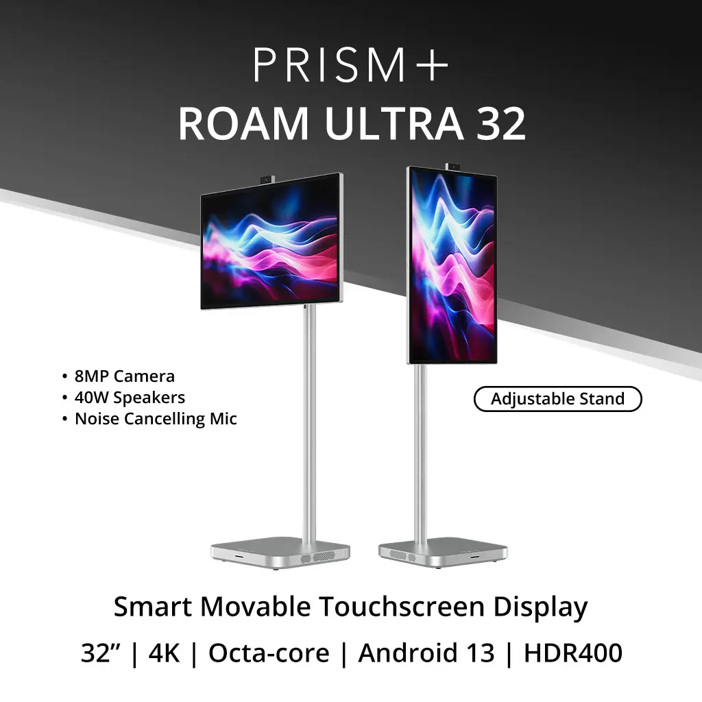 PRISM+ Roam Ultra 32 Lifestyle Smart Display | 32" Touchscreen 4K UHD | Ergonomic Movable Stand | Android [FREE INSTALLATION] [Arrives in Late May to Early June]