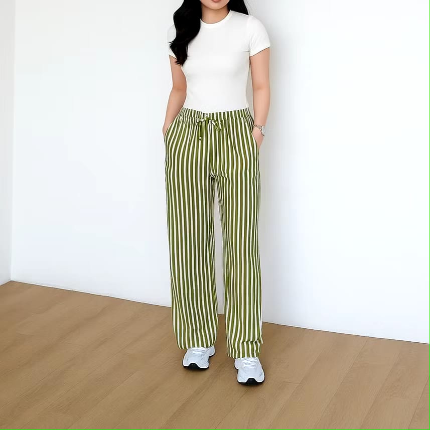 Celana Striped Pants Kulot Wanita Garis Premium Celana Kulot High Waist Cewek Kulot Tali Serut