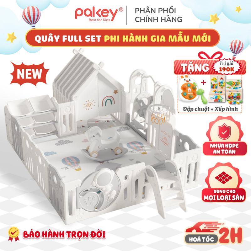 Quây Cũi Nhựa Full Pakey Phi Hành Gia Đa Dạng Trò Chơi Ngựa Bập Bênh Cầu Trượt Xích Đu Nhà Lều Thú Vị Cho Bé Yêu Phát Triển - Bảo Hành Trọn Đời