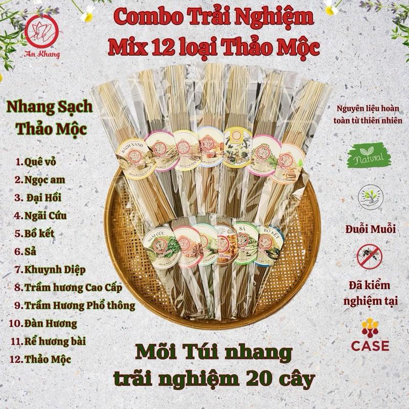 Combo 12 Túi Nhang 12 Mùi Hương Nhang Trải Nghiệm: Nhang Quế, Nhang Trầm Phổ Thông, Nhang Trầm Cao Cấp, Nhang Khuynh Diệp, Nhang Ngọc Am, Nhang Đàn Hương, Nhang Hồi, Nhang Bài, Nhang Thảo Mộc( Thơm dịu nhẹ), Nhang Sả, Nhang Ngải Cứu