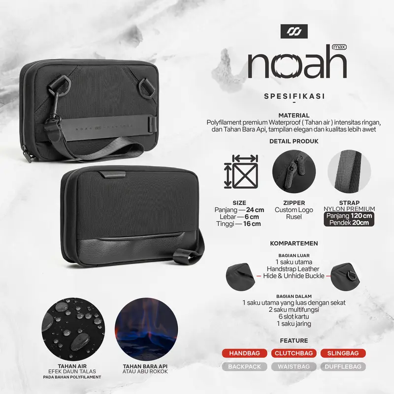 RUSELCO I Bundling Hemat Handbag Noah Max dan Wallet Walter Pria Kulit Hitam 8
