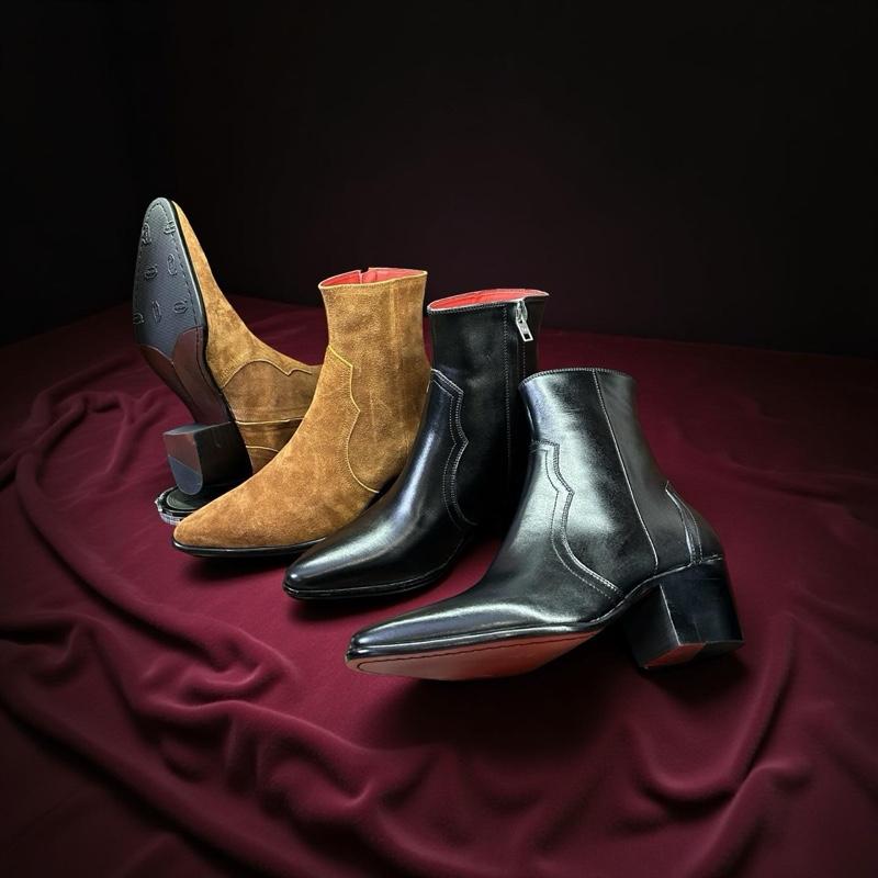 Western 7cm TranhNguyen&Leman Boots Da Bò Ý Đế Đỏ Shoes Giày Đế Đỏ Nam Boots