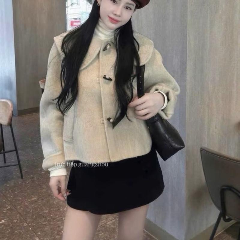   Hàng Sẵn  Áo Khoác Dạ Lửng Cổ Tròn Bản To – Form Tiểu Thư Xinh Xắn 