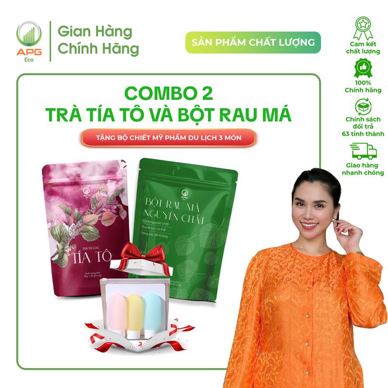 Tặng bộ chiết mỹ phẩm 3 món Combo Trà Túi Lọc Tía Tô & Bột Rau Má Nguyên Chất APG ECO Hỗ Trợ Thanh Nhiệt Giải Độc Hỗ trợ Sáng da