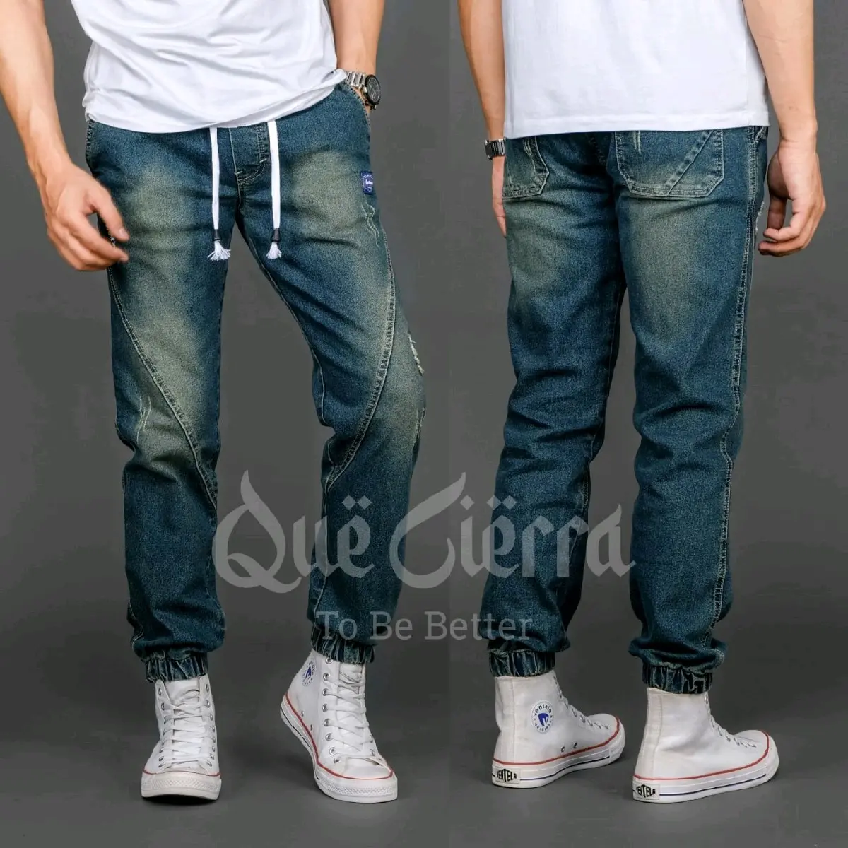 Celana Jogger Jeans Panjang Pria Stretch Denim Melar Tebal Slimfit Skinny Size 28-38 Retro Cowok Dewasa Distro Pensil Hitam Biru