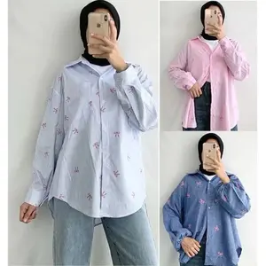 PRODUK LOKAL - Ribonia Shirt Salur Motif Pita Wanita Katun Muda