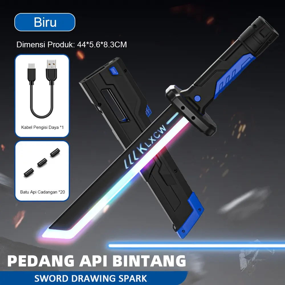 1Pcs - Pedang FireSpark Biru + batu api cadangan