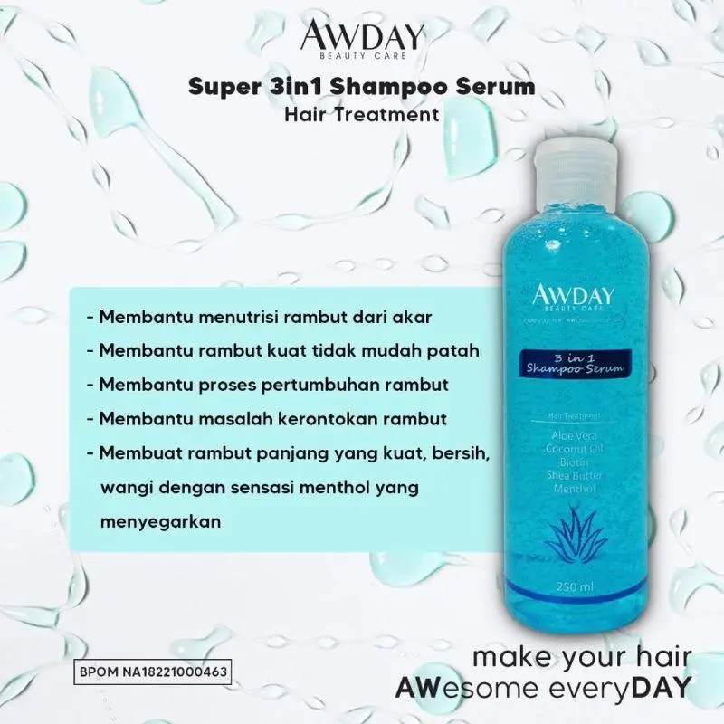 New Awday Shampoo 3 in 1 anti ketombe dan rontok shampo - 250 ml Lepek Wangi 5