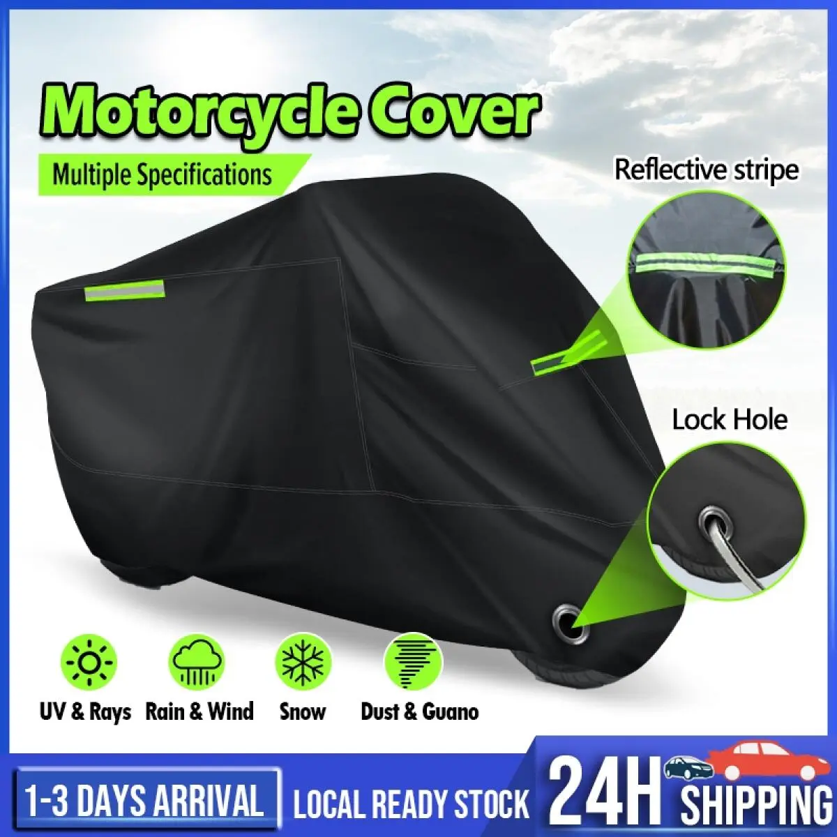 3 Layers Waterproof Motorcycle Cover Protection Rain and Dust UV Cover Motor Protective Cover Universal Premium