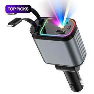 4 in 1 車載充電器、66W スタープロジェクター付き伸縮式車載充電器、LED装飾天井ライト、iPhoneやSamsung対応USB車用アダプター