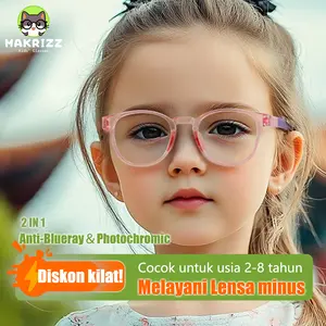 MAKRIZZ Kacamata Anak 2-in-1 Bisa Ganti Lensa - Photochromic & Anti Blue Light, Ringan 14g, Gratis Kotak + Test Pack-101S