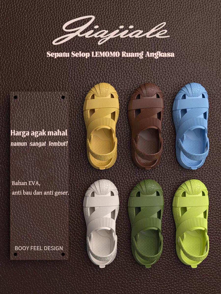 LEMOMO Sandal Selop Unisex Baim Anak & Dewasa Karet Anti Slip Terbaru 2025 Hitam Slipper Flip Flop Empuk Nyaman & Anti Air Struktur Baja Bird's Nest Sole Water Cube