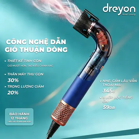 Máy Sấy Tóc Dạng Ống 110000rpm, Sấy Nhanh Giảm Hư Tổn, 03 Đầu Sấy Tạo Kiểu