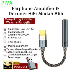 “PIVA BA30 HiFi Decoder: Casing Aluminium Aero (Tahan Lasak Tanpa Sidik Jari), Wayar 8 ，32bit/384KHz – Sambung Phone/PC/Switch Tanpa Driver, Perfect untuk Penyuka Musik & Gamer!”