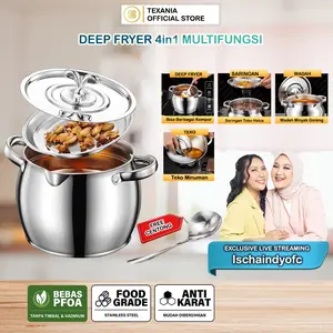 [EKSKLUSIF ISCHAINDYOFC] TEXANIA Wadah Penyaring Minyak Multifungsi Bahan Stainless Steel Anti Karat Tebal - Bisa Untuk Memasak dan Wadah Minuman Kapasitas 2,5L Free Centong Kitchenware