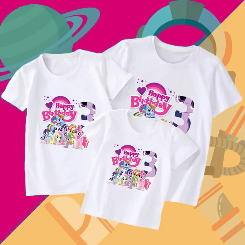 Kaos Fam Birthday Keluarga Tema L1TTL3 P0NY angka 1-10 Tahun Kekinian Bergambar Trendy Momen Spesial Lucu Santai Dengan Tema Khusus kuda