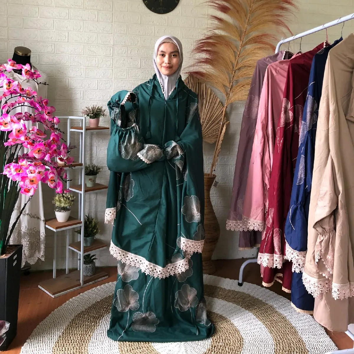 MUKENA UMROH BERLENGAN DEWASA BORDIR KIPAS 2IN1 KATUN MIKRO PREMIUM  Renda Traveling