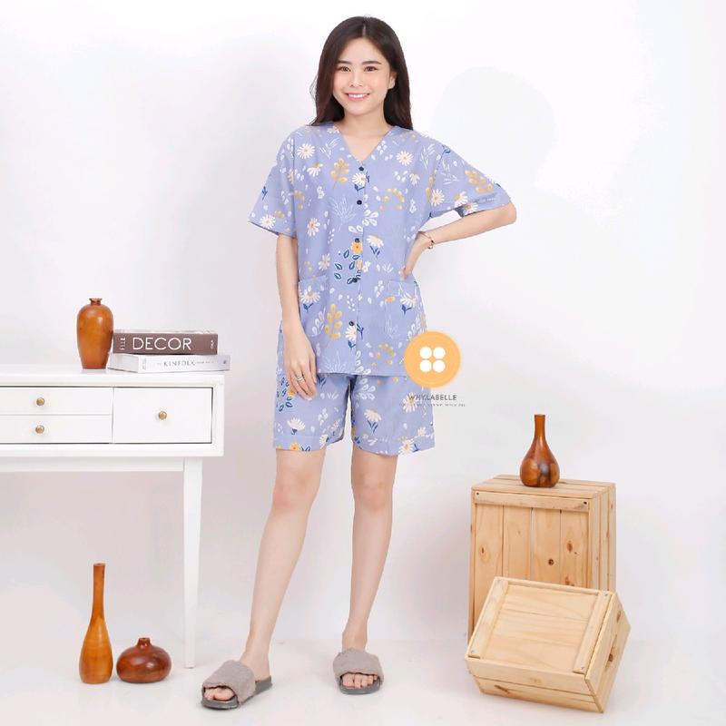 Piyama Katun Crisant Fit M-L Busui Friendly - Bahan Soft Cotton Premium - Pendek, Panjang, Daster 2