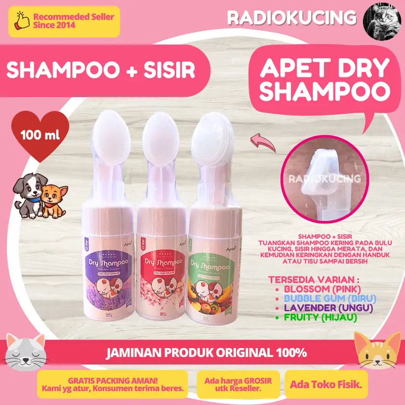APET Dry Shampoo 100 ml Extra Virgin Olive Oil Sampo Tanpa Bilas Praktis Untuk Hewan Peliharaan [JUWIES RADIO KUCING] 2