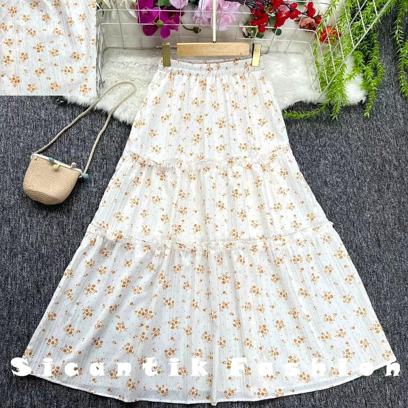 Rok Susun Korea Style Motif Bunga Kecil Cantik Kekinian 1