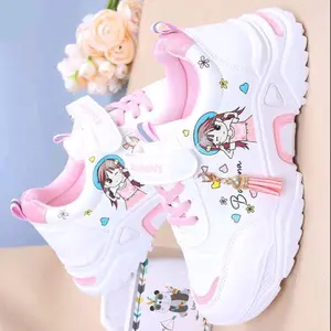 Sepatu Anak Perempuan Karakter Lucu Putih & Pink dengan Tali Cantik dan Desain Unik untuk Aktivitas Sehari-hari