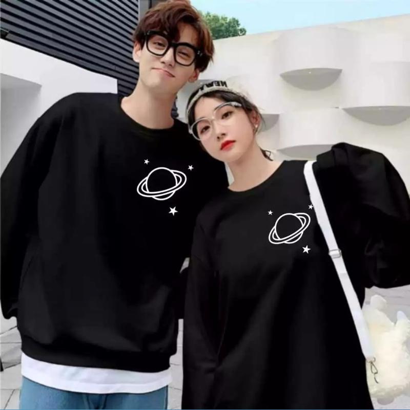Product Introduction of Sweater Kaos Couple Pasangan Motif Logo Planet Saturn Terbaru / Kaos Pria Wanita Lengan Panjang / Baju Sweatshirt Kapelan Cowok Cewek 51