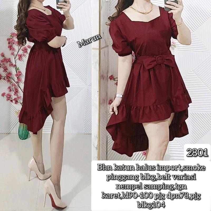2801 - Dress bhn Katun halus import, smoke pinggang blkg, BELT Variasi 0