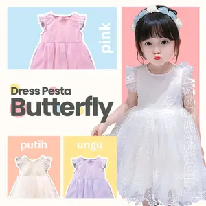 [PRINCESS KESLI] 0-7 Tahun Dress Butterfly Corak Bunga Anak Perempuan Gaun Pesta Princess Kupu-Kupu Rok Tutu Bayi Kids Katun Lengan Flower Ungu