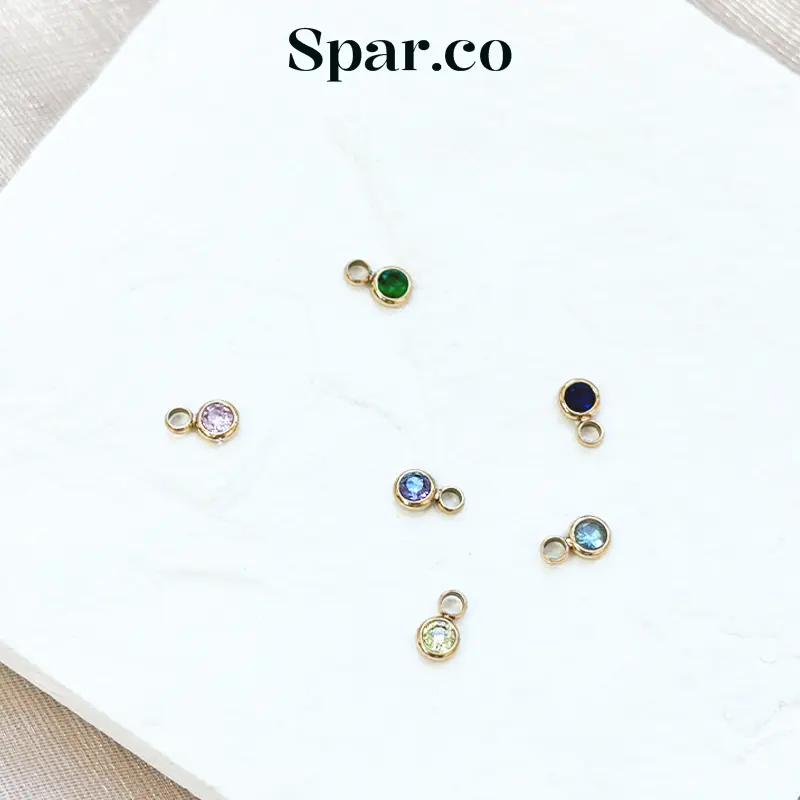 Spar.co Liontin Emas Birth Stone Model Bulat Mini - Zircon Birth Stone Pedant Mutiara Bulan Kelahiran Kalung Gelang Custom SP-AAF1220 4
