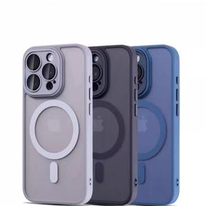 New matte magnetic case for iPhone 16 15 14 13 12 Pro Max Plus case MagSafe wireless charge casing frosted protective phone case with camera lens Protection Acrylic Cover