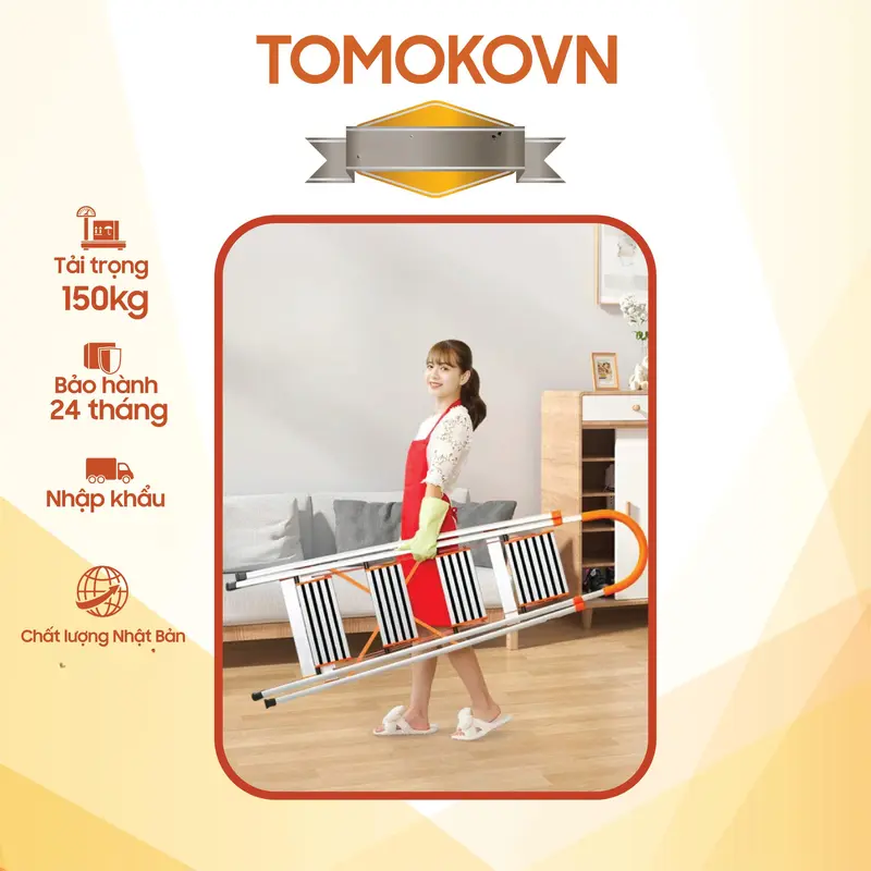 Thang TOMOKO INOX Ghế Tay Vịn Chữ A Bản To Vân Sần Cao Cấp Nhôm Dày Chân Gắn Cao Su 34567 bậc vân cao su chống trượt 3