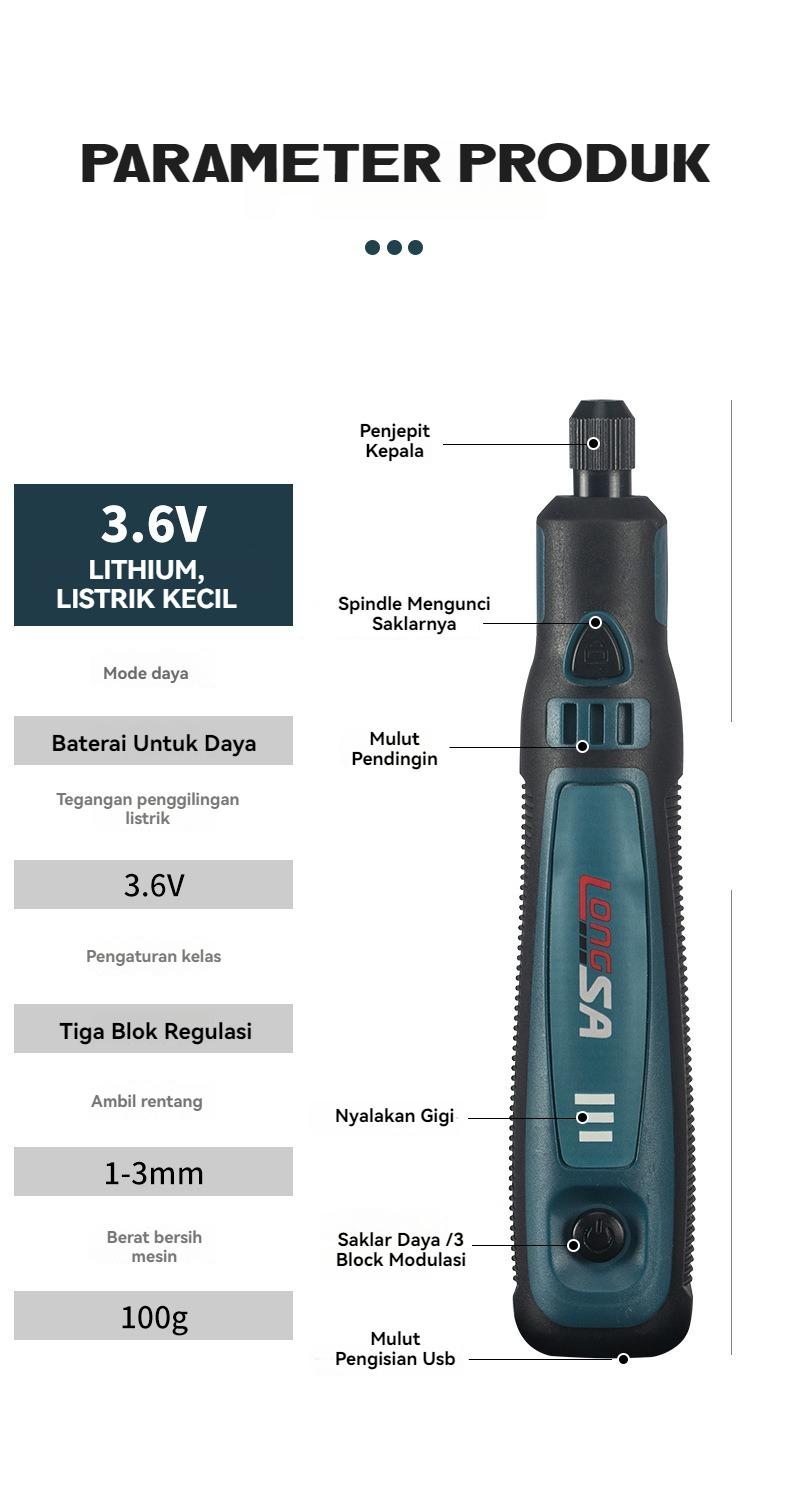 Product Introduction of Bor Mini Grinder Set Tuner 3 Kecepatan USB 50 Aksesoris Cordless Mesin Ukir Poles Gerinda Listrik Alat Ukir Graphire Pena Pengukir DIY 3.6V Baterai Cutter 36