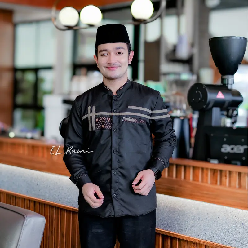 Baju koko Atasan Muslim Pria Dewasa Elrumi Motif Hashtag Batik Lengan Panjang 0