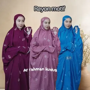 Mukena Dewasa Terusan Lajuran Bahan Rayon motif  Langsungan Motif Bordir Santri Pondok Katun Cantik