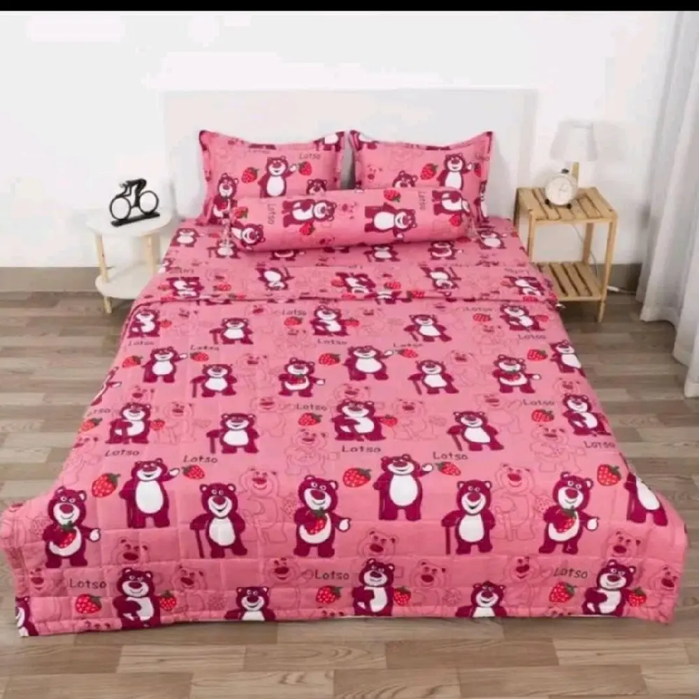 BỘ 5 MÓN CHĂN/ MỀN,  GA CHUN VÀ VỎ GỐI - CHẤT LIỆU COTTON POLY - MẪU GẤU LOTSO