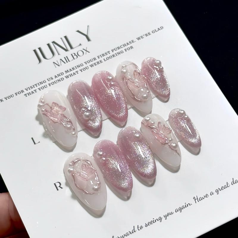 Mã 197 JUNLY Nailbox Thiết Kế Mắt Mèo Hồng Đính Charm Dịu Dàng Nữ Tính Y2K - Bộ Kit 10 Nail Keo Mini Dán Nail Chuyên Dụng Dũa Mini Giấy Lau Cây Tăm Gỡ Nail - Women Làm Nail