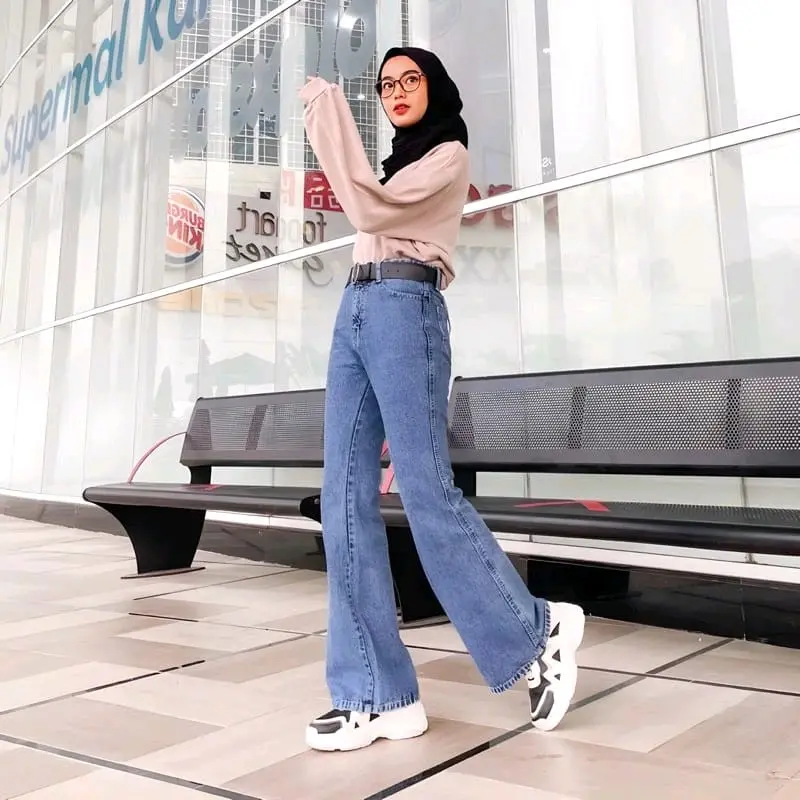 SBL Highwaist Cutbray Jeans Wanita Kekinian Celana Denim Panjang Kerja Hitam Street Style Pas trendy jeans abu kehitaman combinasi hijau Nyaman Biru Muda 0