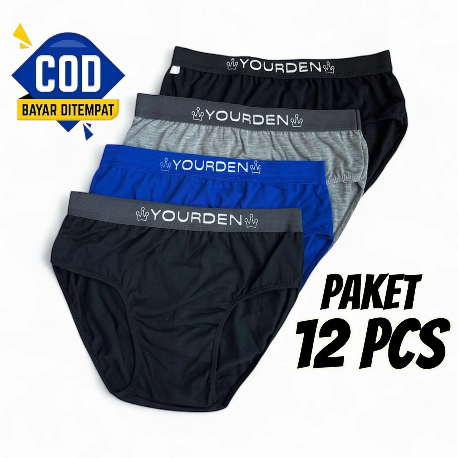 Paket 12 Pcs Celana Dalam Pria Dewasa Katun Adem Nyaman Menyerap Keringat Sempak Laki-Laki Boxer Cowok Karet Lembut Remaja Hitam Motif brief daleman