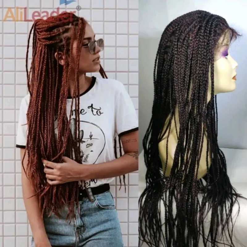 Wig Wanita Rambut Kepang Panjang Model Wanita Amerika Afrika Wig Wanita Lace Front Kepang Panjang 70 Cm 2